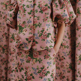 Heritage Brocade Bubble Blouse in Hibiscus