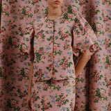 Heritage Brocade Bubble Blouse in Hibiscus
