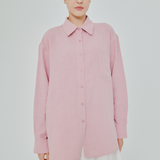 Statement Button-Back Linen Shirt in Powder Pink