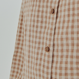 Statement Button-Back Linen Shirt in Brown Gingham