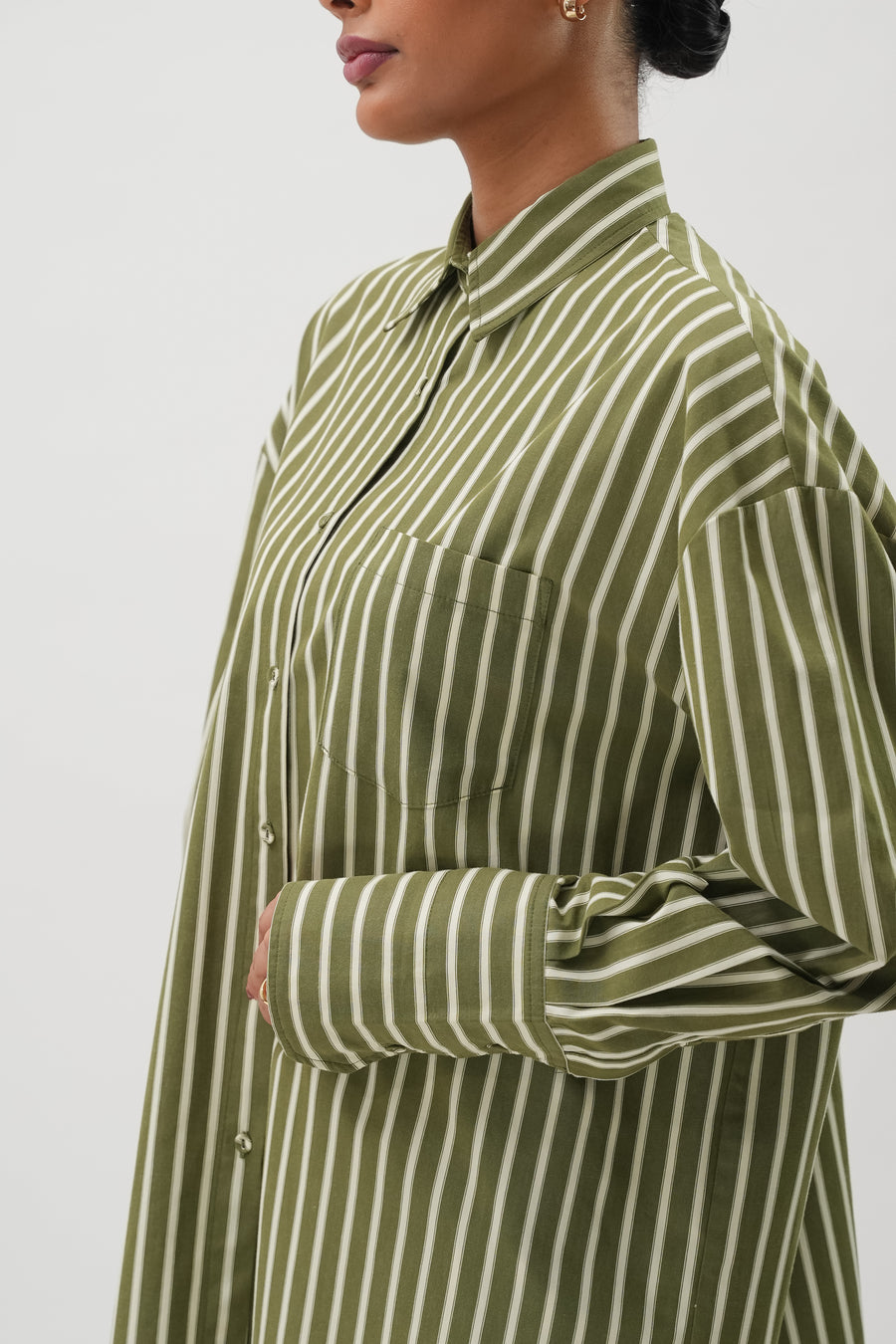 Favourite Oversized Shirt in Olive Stripe