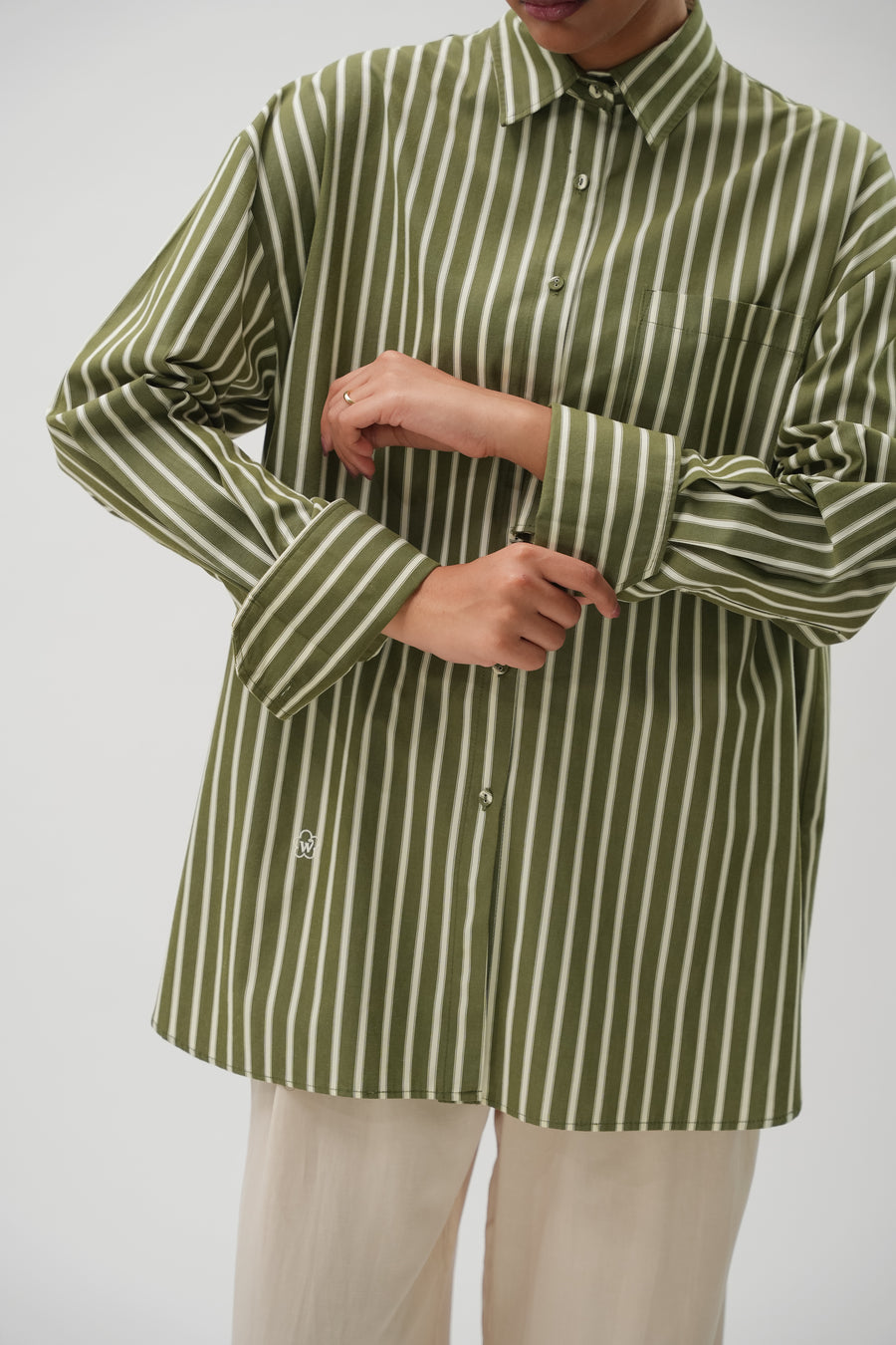 Favourite Oversized Shirt in Olive Stripe