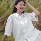 Saturday Short Sleeve Linen Shirt in White