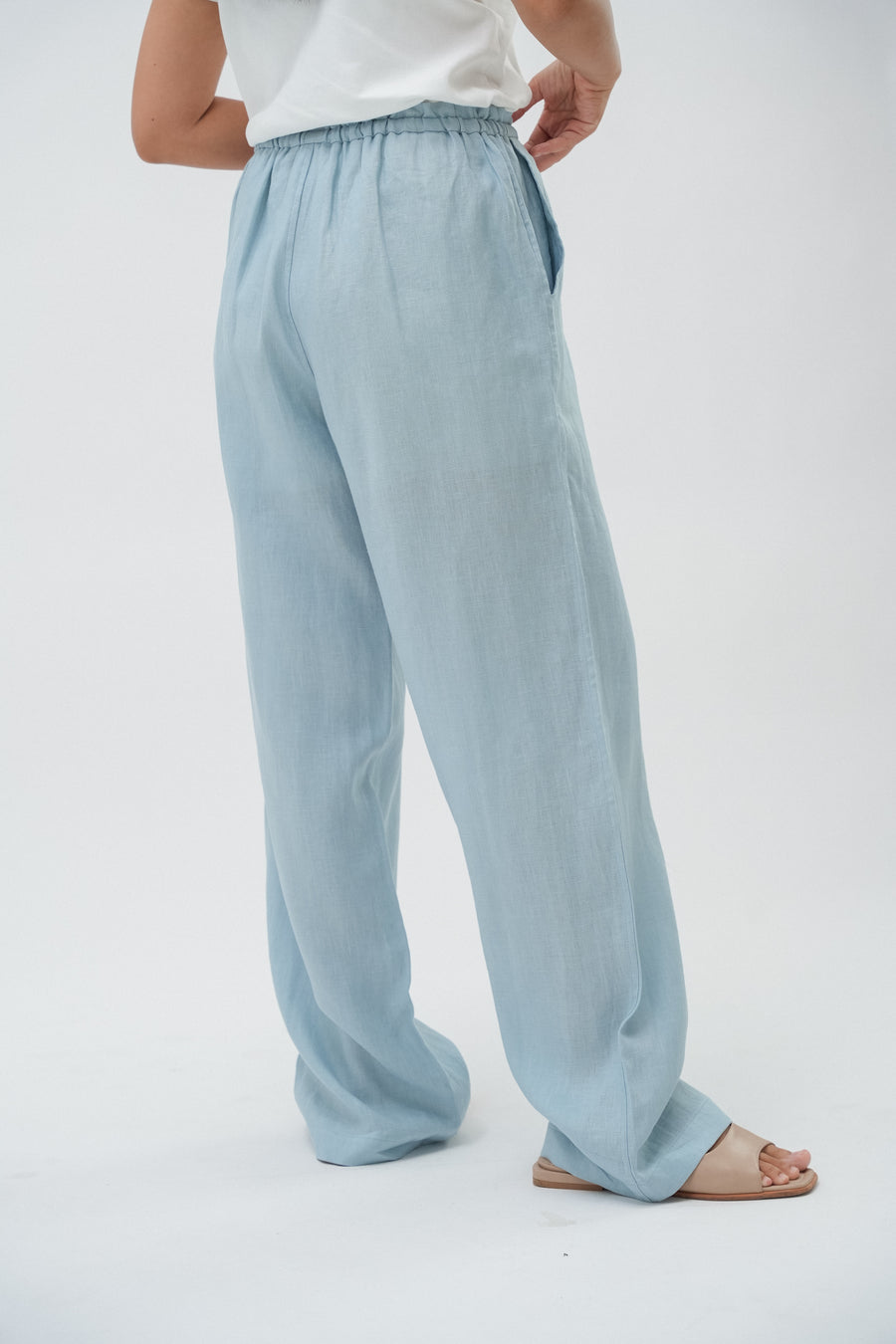 Brunch Linen Pants in Coral Blue