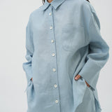 Friday Linen Shirt in Coral Blue