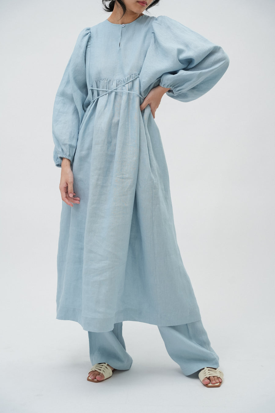 Daydream Linen Dress in Coral Blue
