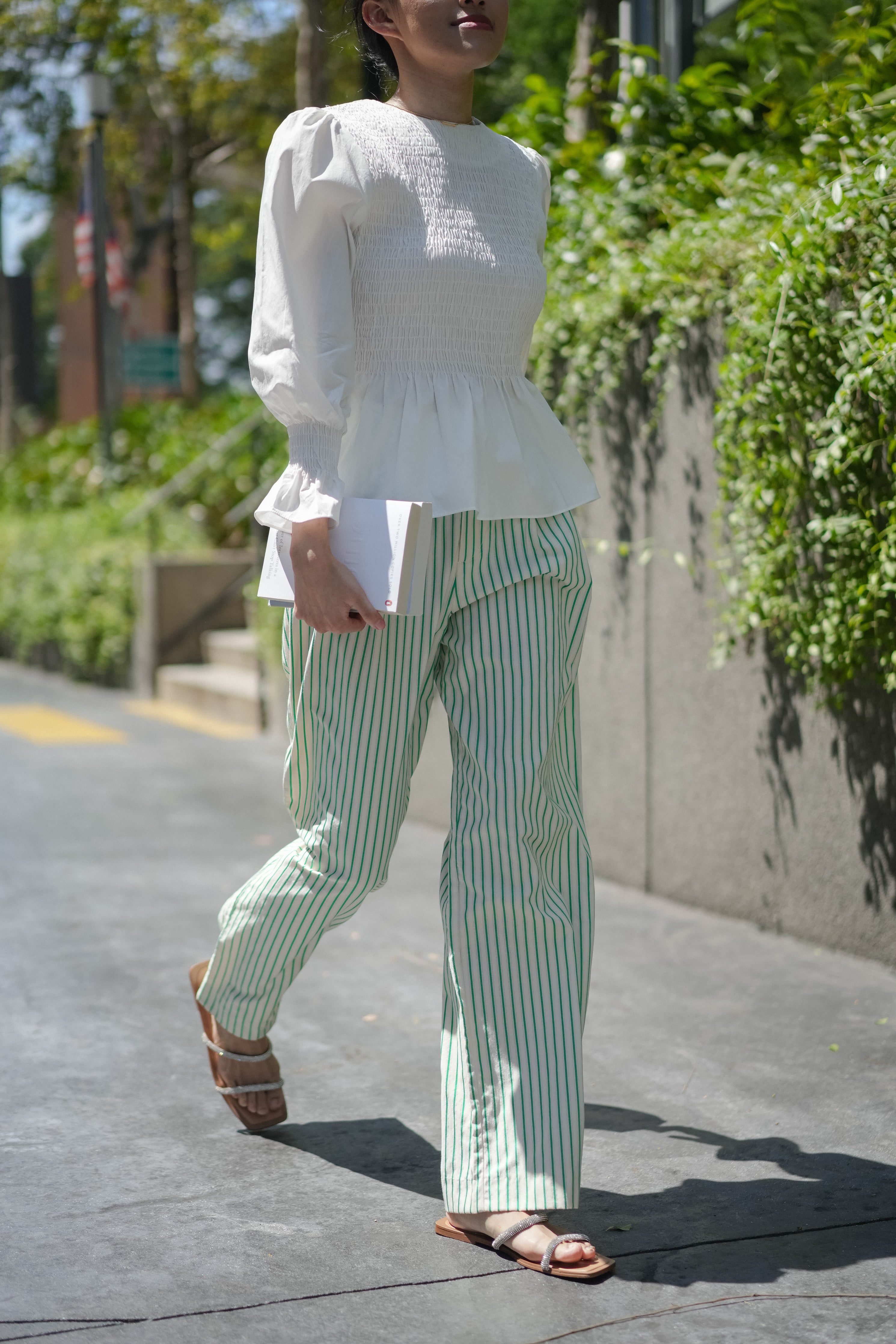 Green and white outlet striped pants