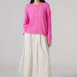 Iris Cable-Knit Cardigan in Fuchsia