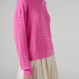 Iris Cable-Knit Cardigan in Fuchsia