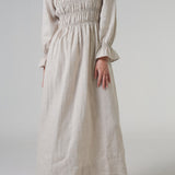 Honeymoon Shirred Linen Dress in Dune