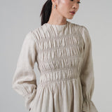 Honeymoon Shirred Linen Dress in Dune