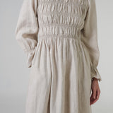 Honeymoon Shirred Linen Dress in Dune