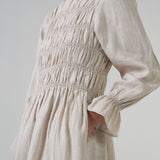 Honeymoon Shirred Linen Dress in Dune