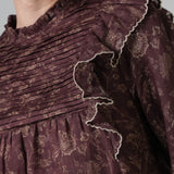 Ruffled Ramie Blouse in Burgundy