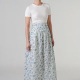 The Floral Ramie Skirt in White