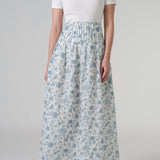 The Floral Ramie Skirt in White