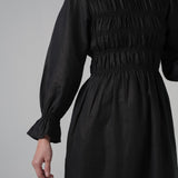 Honeymoon Shirred Linen Dress in Ebony