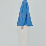 Statement Button-Back Linen Shirt in Cerulean