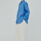 Statement Button-Back Linen Shirt in Cerulean