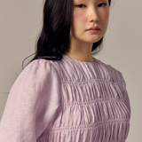 Honeymoon Shirred Linen Dress in Lavender