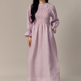 Honeymoon Shirred Linen Dress in Lavender