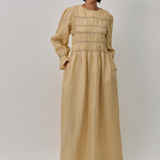 Honeymoon Shirred Linen Dress in Lemon Gingham