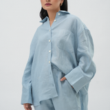 Friday Linen Shirt in Coral Blue