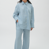 Friday Linen Shirt in Coral Blue