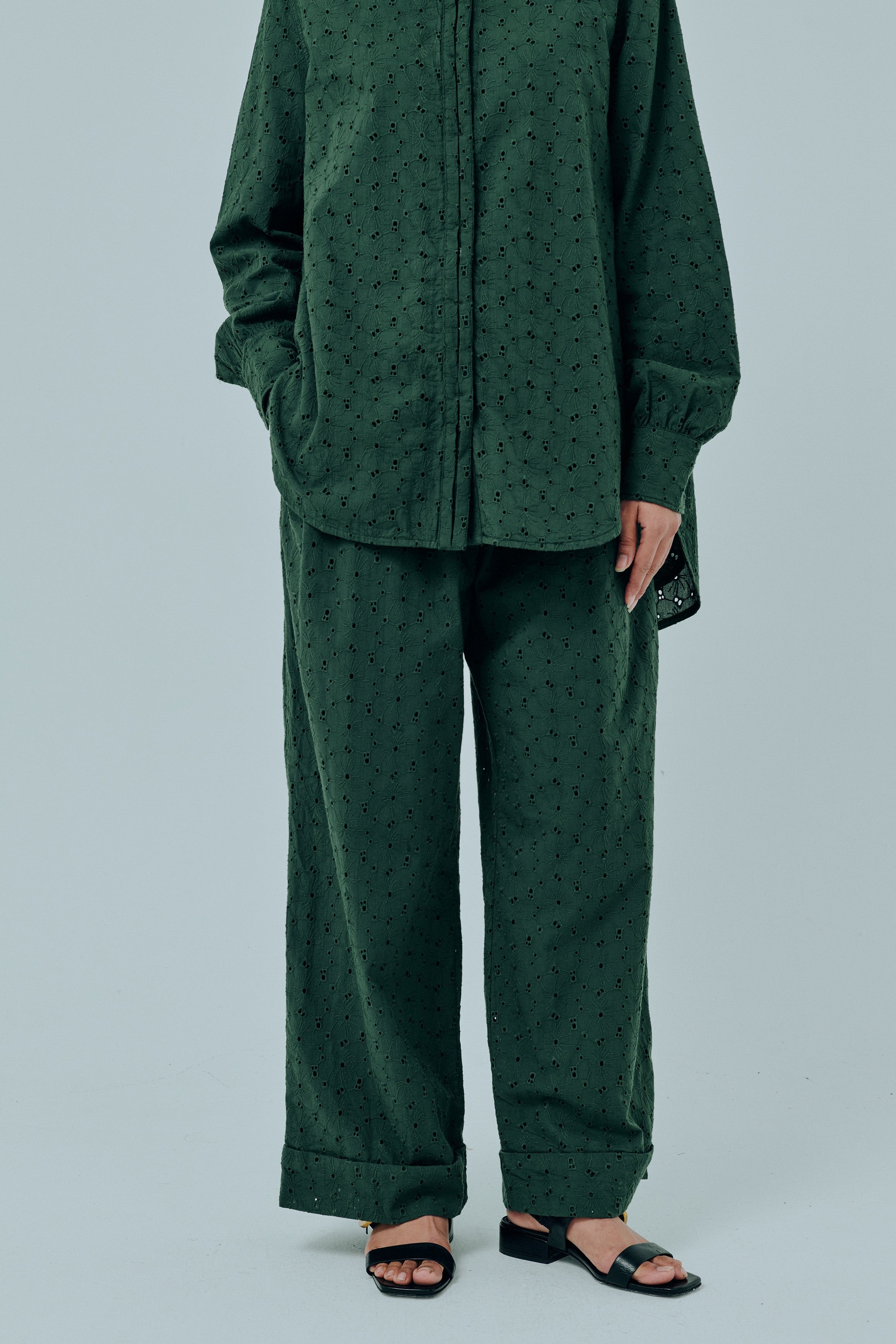Friday Broderie Trousers in Emerald