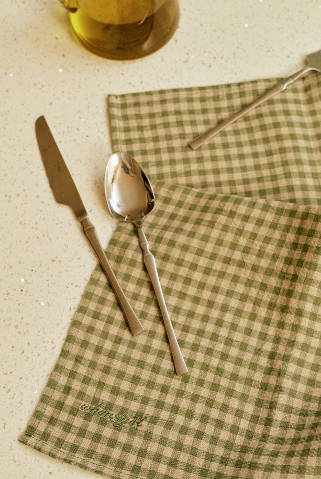 Ina Linen Gingham Tea Towels in Basil