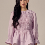 Honeymoon Shirred Linen Blouse in Lavender