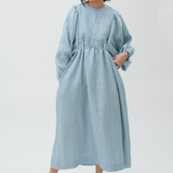 Daydream Linen Dress in Coral Blue