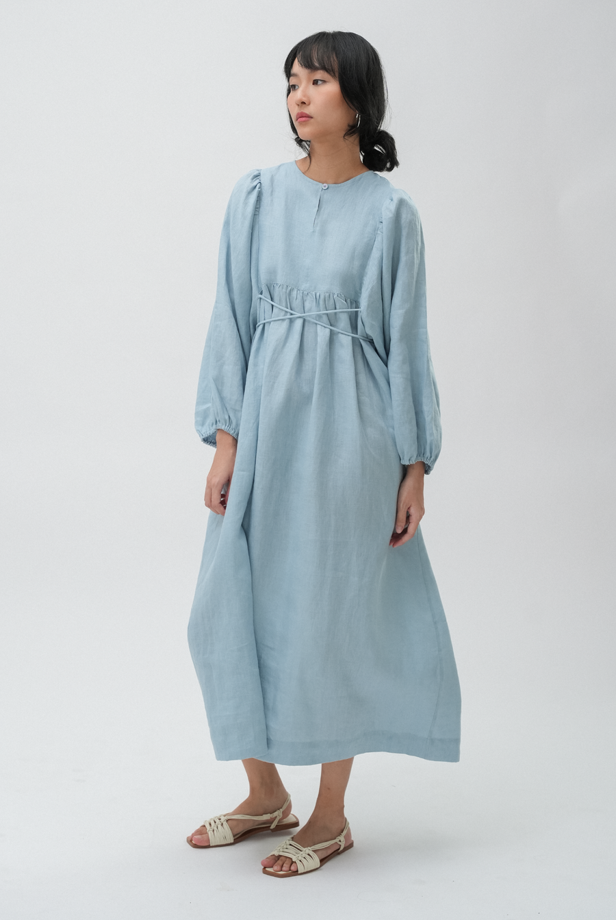 Daydream Linen Dress in Coral Blue