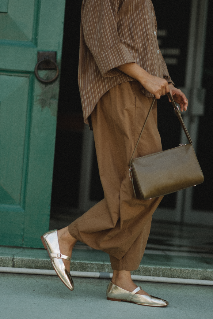 Walnut Maggie Leather Mary Jane in Gold