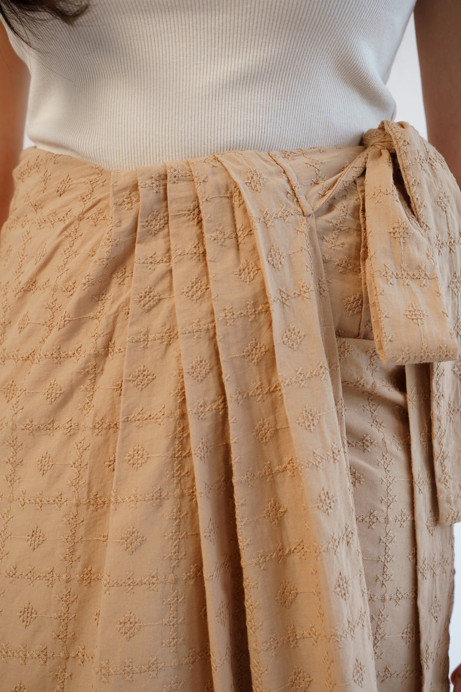 Cross-Stitch Wrap Skirt in Chai