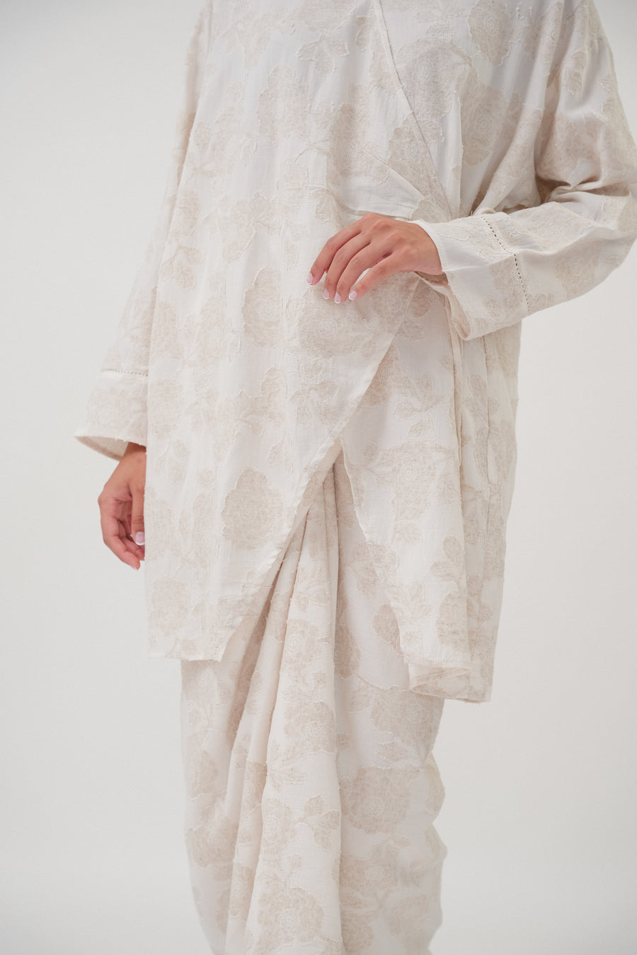 Izzati Cotton Brocade Wrap Top in Cream