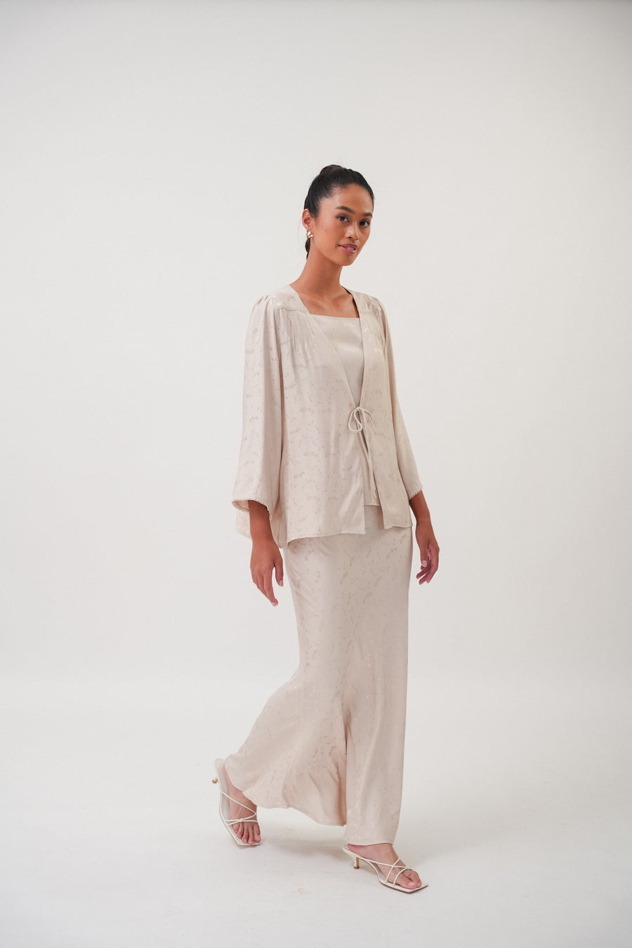 Victoria Jacquard Bias Skirt in Champagne