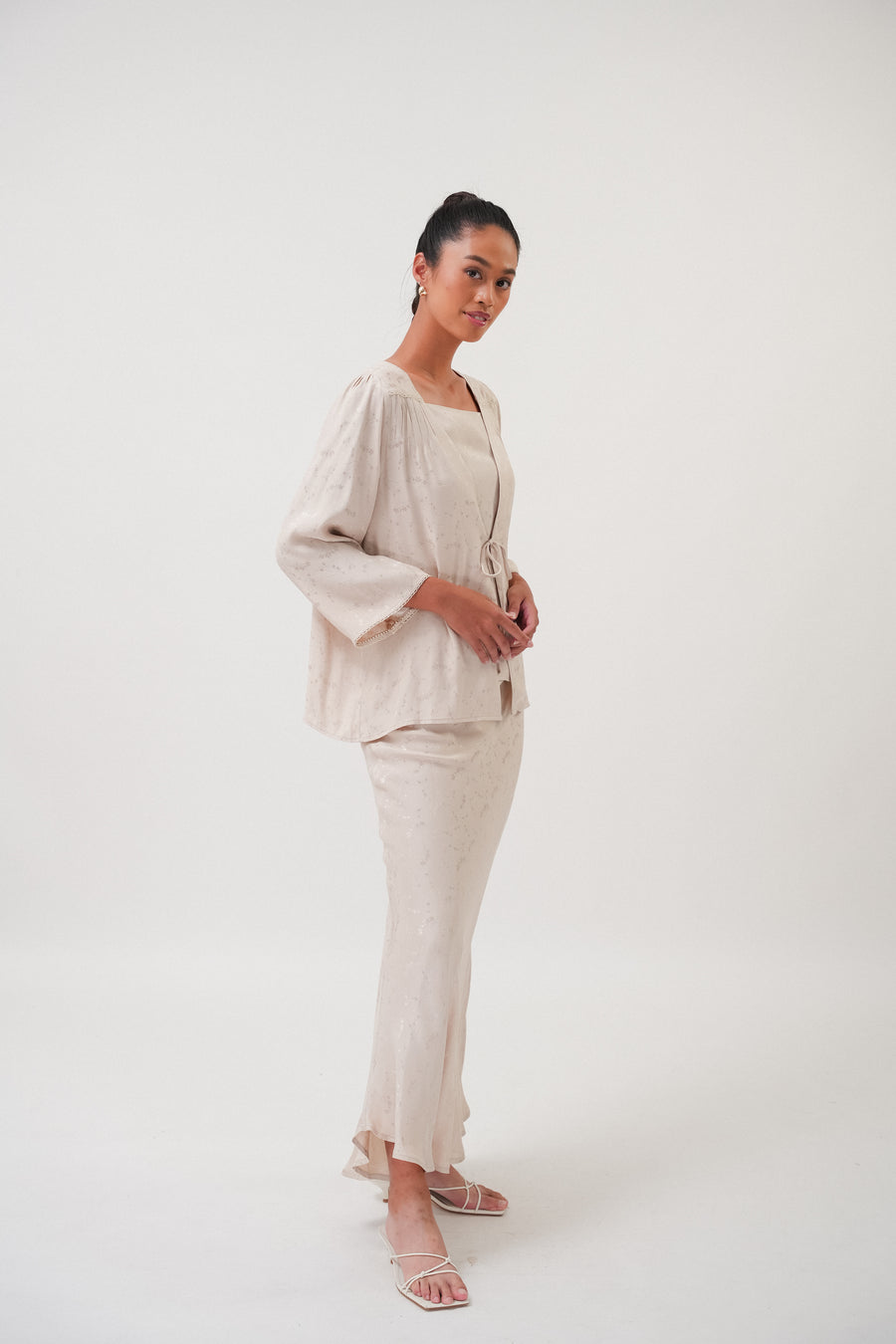 Victoria Jacquard Bias Skirt in Champagne