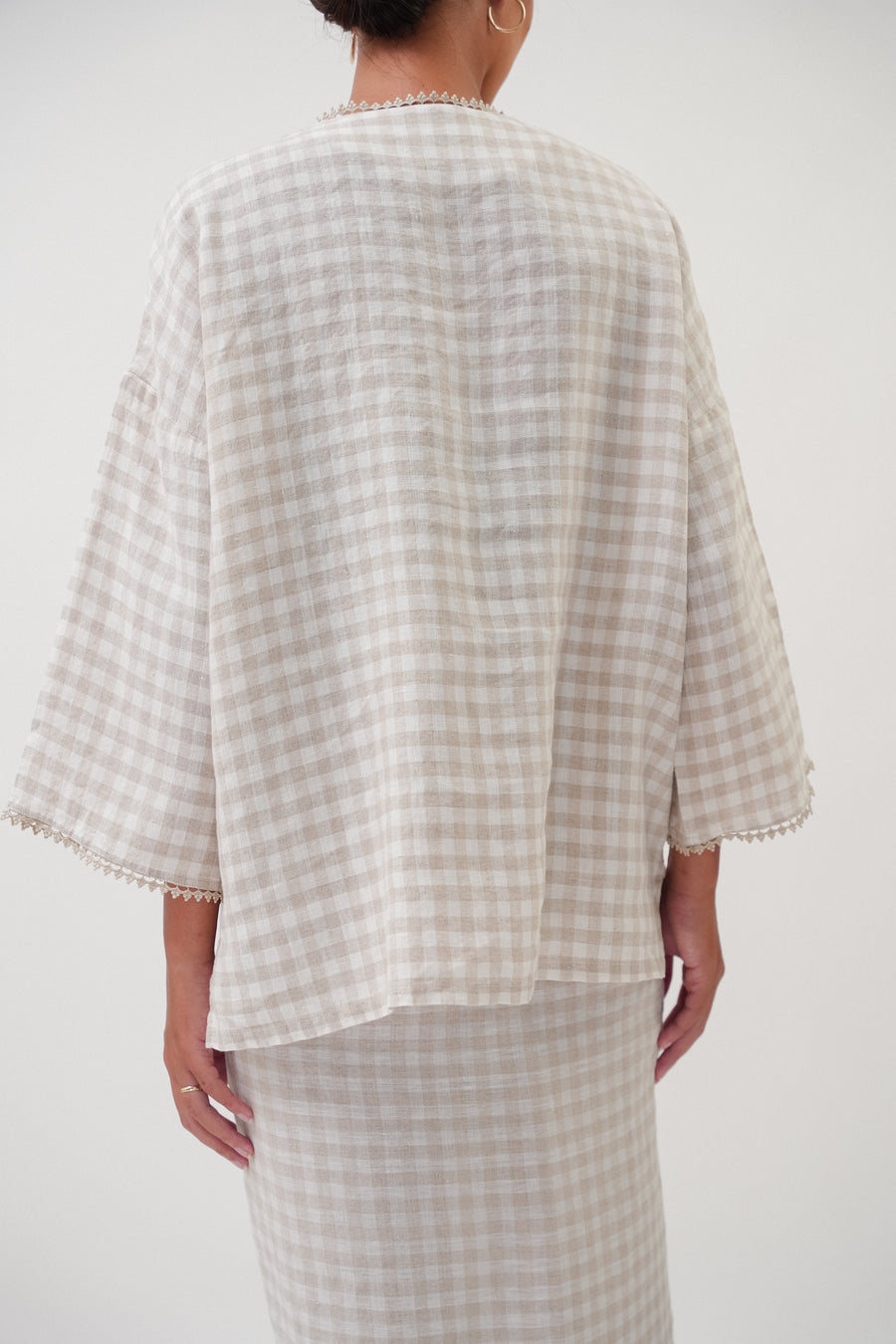 Fave Linen Kedah Top in Sand Gingham