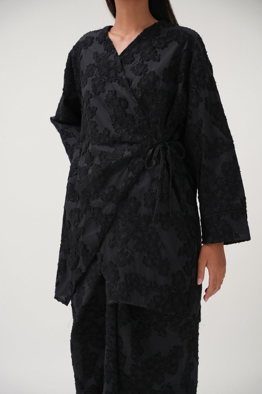 Izzati Brocade Wrap Top in Black