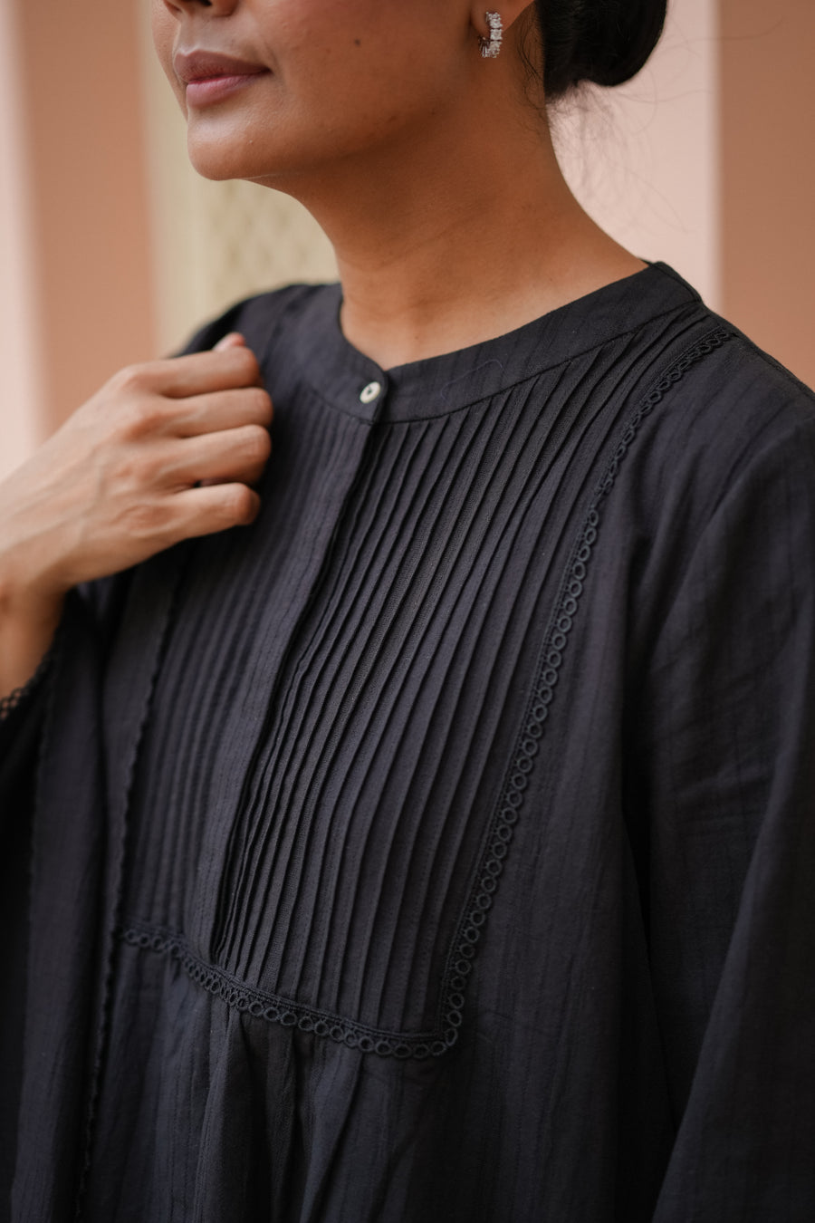 Lalitha Pleated Kurta Top in Black