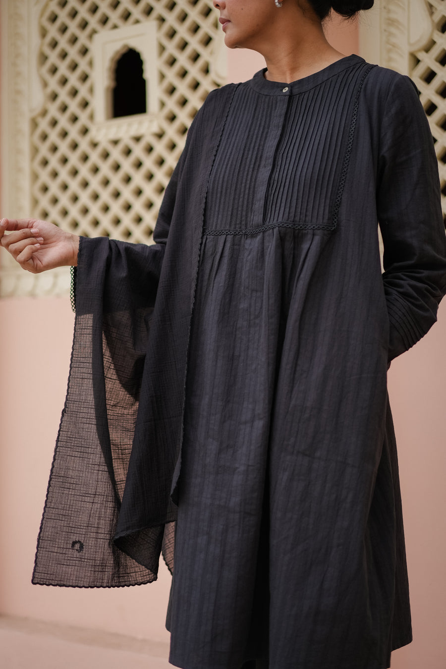 Lalitha Pleated Kurta Top in Black