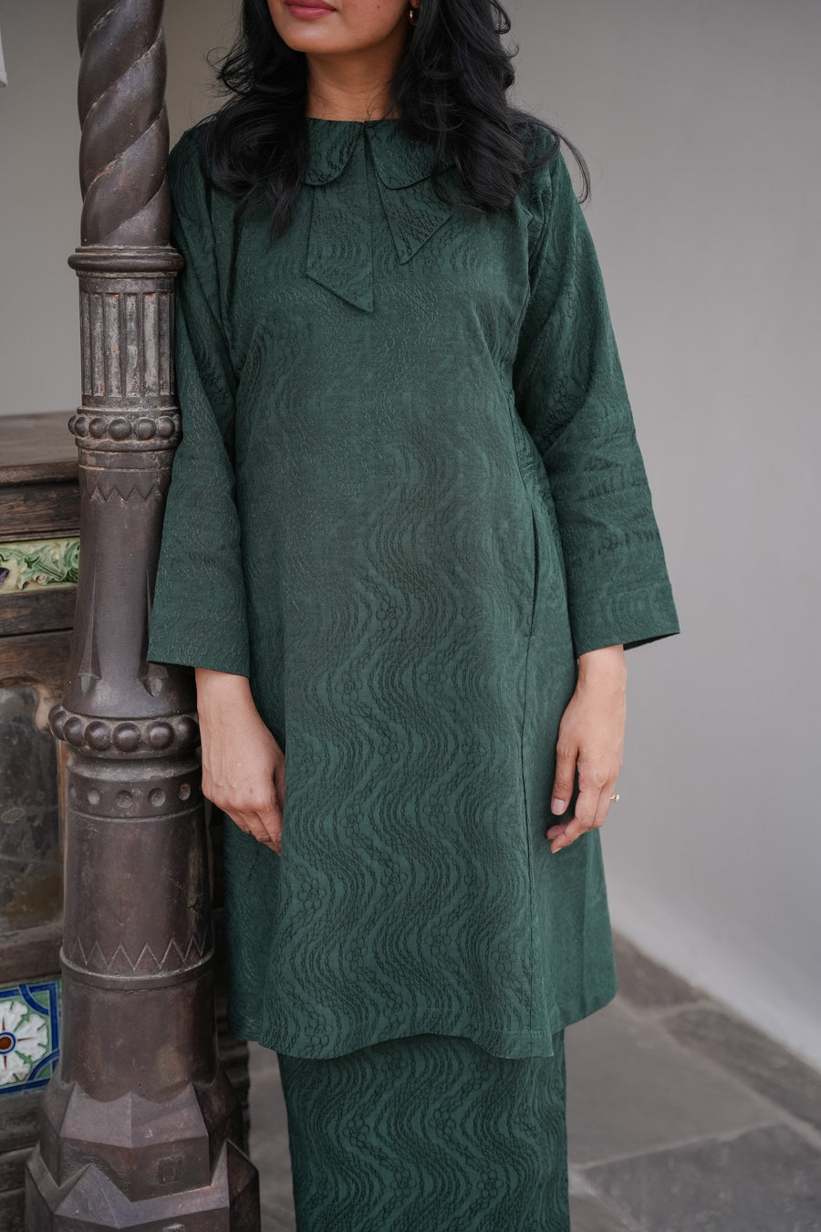 Madeline Kurung Set in Emerald Green