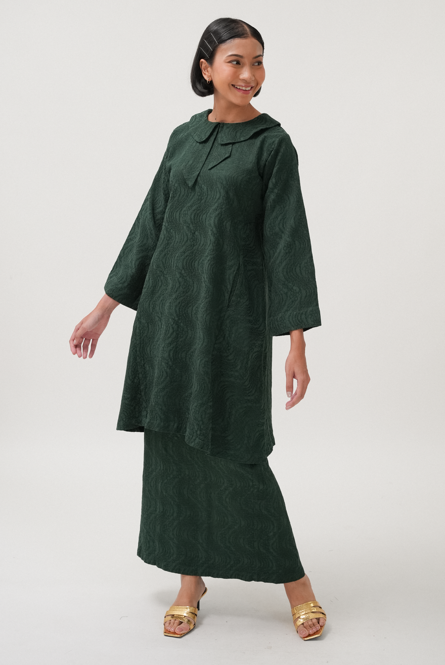 Madeline Kurung Set in Emerald Green