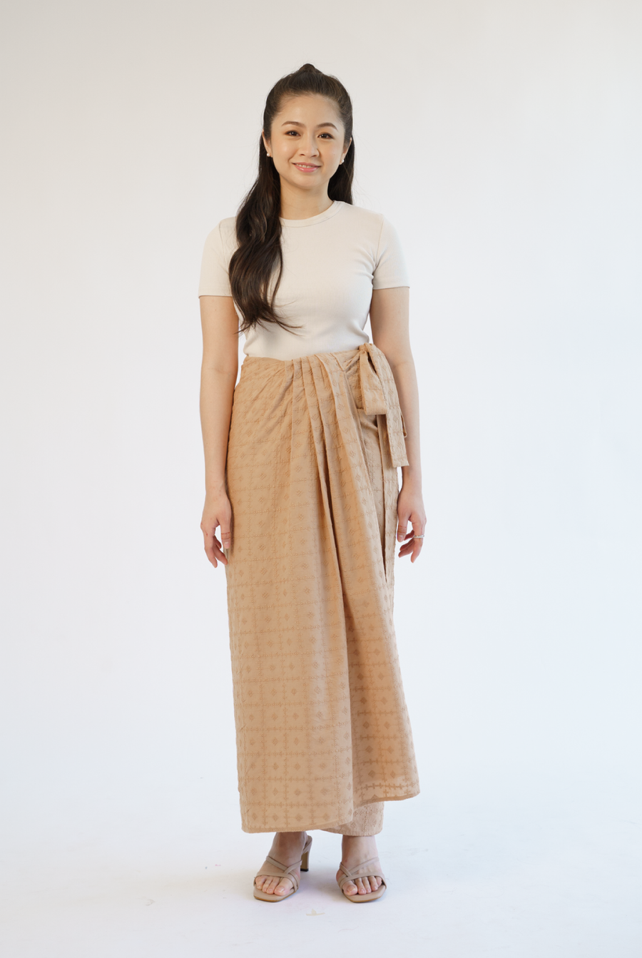 Cross-Stitch Wrap Skirt in Chai